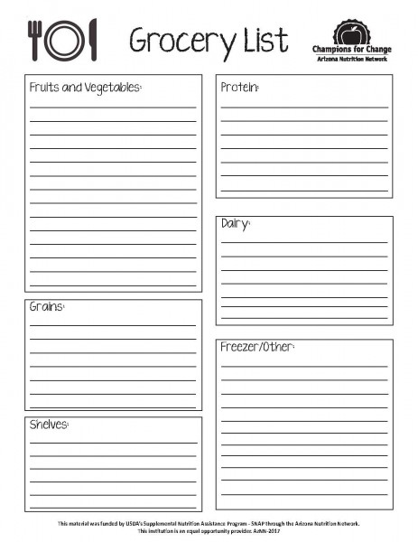 Grocery List Blank - AZ Healthzone