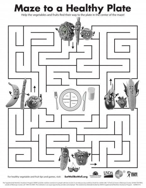 Kids - Vegetables and Fruits - Maze to a Healthy Plate - Activity Sheet ...